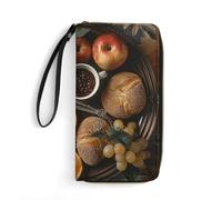 VFMNT Breakfast Tray Pattern Wallet Large Capacity Leather Wallet Zip Around Phone Clutch Travel Purse for Men Women, white, 19.7x10.5cm