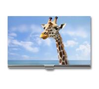 VFMNT Business Card Holder Beach Giraffe Business Card Case Slim Purse Name Card Holder Metal Business Card Organizer Credit Card ID Case for Men Women 3.7x2.2x0.3 Inch, silver, 3.7x2.2x0.3 Inch