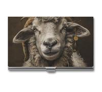 VFMNT Business Card Holder Sheep Head Image Business Card Case Slim Purse Name Card Holder Metal Business Card Organizer Credit Card ID Case for Men Women 3.7x2.2x0.3 Inch, silver, 3.7x2.2x0.3 Inch