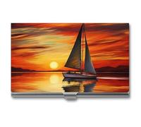 VFMNT Business Card Holder Sunrise Sailing Boat Business Card Case Slim Purse Name Card Holder Metal Business Card Organizer Credit Card ID Case for Men Women 3.7x2.2x0.3 Inch, silver, 3.7x2.2x0.3