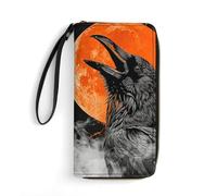 VFMNT Crow Opens His Mouth Wallet Large Capacity Leather Wallet Zip Around Phone Clutch Travel Purse for Men Women, white, 19.7x10.5cm