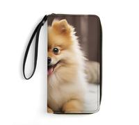 VFMNT Cute Pomeranian Dog Wallet Large Capacity Leather Wallet Zip Around Phone Clutch Travel Purse for Men Women, white, 19.7x10.5cm