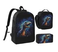 VFMNT Dinosaurs in the Starry Sky Backpack Set 3 PCS - 17 Inch Laptop Backpack with Lunch Bag, Waterproof Daypack Insulated Lunch Box Large Capacity Coin Pouch Personalized Gift