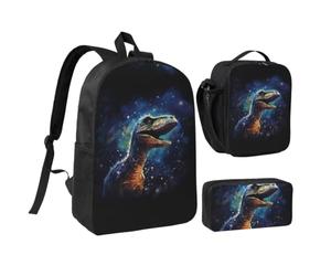 VFMNT Dinosaurs in the Starry Sky Backpack Set 3 PCS - 17 Inch Laptop Backpack with Lunch Bag, Waterproof Daypack Insulated Lunch Box Large Capacity Coin Pouch Personalized Gift