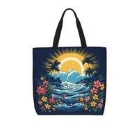 VFMNT Flowers Waves Womens Tote Bag Large Reusable Grocery Bags Casual Shoulder Bags For Shopping, Travel, Work Gift For Women