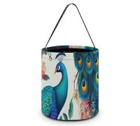 VFMNT Halloween Trick Or Treat Bags Beautiful Peacock Flowers Candy Bag with Handles Halloween Tote Bag Halloween Goodie Bag Candy Bucket for Halloween Party Favor 7.9x8.3 Inches, White, 7.9x8.3