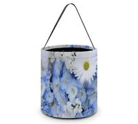 VFMNT Halloween Trick Or Treat Bags Beautiful White Blue Flowers Candy Bag with Handles Halloween Tote Bag Halloween Goodie Bag Candy Bucket for Halloween Party Favor 7.9x8.3 Inches, White, 7.9x8.3