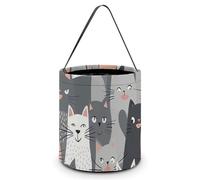 VFMNT Halloween Trick Or Treat Bags Cute Funny Grey Cats Pattern Candy Bag with Handles Halloween Tote Bag Halloween Goodie Bag Candy Bucket for Halloween Party Favor 7.9x8.3 Inches, White, 7.9x8.3