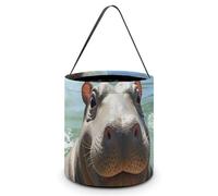 VFMNT Halloween Trick Or Treat Bags Cute Hippos Candy Bag with Handles Halloween Tote Bag Halloween Goodie Bag Candy Bucket for Halloween Party Favor 7.9x8.3 Inches, White, 7.9x8.3 Inches