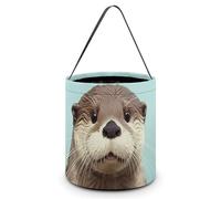 VFMNT Halloween Trick Or Treat Bags Cute Otter Candy Bag with Handles Halloween Tote Bag Halloween Goodie Bag Candy Bucket for Halloween Party Favor 7.9x8.3 Inches, White, 7.9x8.3 Inches