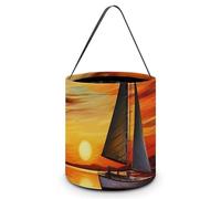 VFMNT Halloween Trick Or Treat Bags Sunrise Sailing Boat Candy Bag with Handles Halloween Tote Bag Halloween Goodie Bag Candy Bucket for Halloween Party Favor 7.9x8.3 Inches, White, 7.9x8.3 Inches