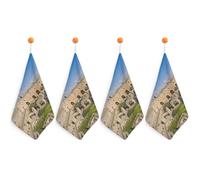 VFMNT Hand Towels Sets 4PCS Israel at The Tower Washcloth with Hanging Loop Soft Face Towels Absorbent Quick Dry Kitchen Towel Dish Cloth for Bathroom Kitchen 11.8x11.8 Inch