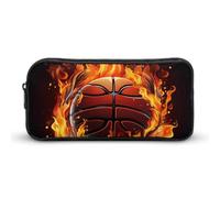 VFMNT Large Capacity Pencil Case Basketball Logo with Flames Pencil Pouch Aesthetic Makeup Bag for Women Portable Pencil Bag Organizer with Zipper Cute Pen Bag for Office Supplies