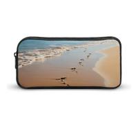 VFMNT Large Capacity Pencil Case Beach Footprints Pencil Pouch Aesthetic Makeup Bag for Women Portable Pencil Bag Organizer with Zipper Cute Pen Bag for Office Supplies