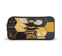 VFMNT Large Capacity Pencil Case Bee Geometric Honeycomb Pencil Pouch Aesthetic Makeup Bag for Women Portable Pencil Bag Organizer with Zipper Cute Pen Bag for Office Supplies