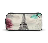 VFMNT Large Capacity Pencil Case Dragonfly French Tower Pencil Pouch Aesthetic Makeup Bag for Women Portable Pencil Bag Organizer with Zipper Cute Pen Bag for Office Supplies