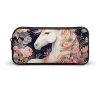 VFMNT Large Capacity Pencil Case Flower And Horse Pencil Pouch Aesthetic Makeup Bag for Women Portable Pencil Bag Organizer with Zipper Cute Pen Bag for Office Supplies