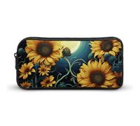 VFMNT Large Capacity Pencil Case Moonlight Sunflower Pattern Pencil Pouch Aesthetic Makeup Bag for Women Portable Pencil Bag Organizer with Zipper Cute Pen Bag for Office Supplies