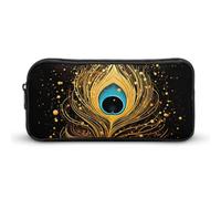 VFMNT Large Capacity Pencil Case Peacock Feather Gold Design Pencil Pouch Aesthetic Makeup Bag for Women Portable Pencil Bag Organizer with Zipper Cute Pen Bag for Office Supplies