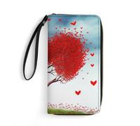 VFMNT Red Hart with Tree Wallet Large Capacity Leather Wallet Zip Around Phone Clutch Travel Purse for Men Women, white, 19.7x10.5cm