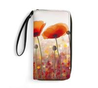 VFMNT Red Poppy Flowers Wallet Large Capacity Leather Wallet Zip Around Phone Clutch Travel Purse for Men Women, white, 19.7x10.5cm