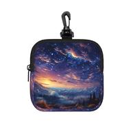 VFMNT Small Neoprene Pouch, Mini Portable Makeup Bag With Carabiner Keychain Waterproof Travel Coin Purse Storage Bag Forest Under The Stars Clutch Cosmetic Organizer For Women