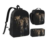 VFMNT Three Leopards Backpack Set 3 PCS - 17 Inch Laptop Backpack with Lunch Bag, Waterproof Daypack Insulated Lunch Box Large Capacity Coin Pouch Personalized Gift