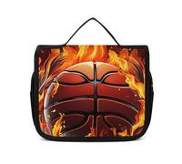 VFMNT Toiletry Bag for Women Men Basketball Logo with Flames Makeup Bag with Hanging Hook Waterproof Bathroom Cosmetic Bag Large Capacity Travel Bag for Toiletries Accessories, white, 8.9x2.8x7.3