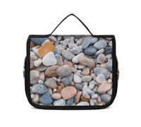 VFMNT Toiletry Bag for Women Men Beach Colored Pebbles Makeup Bag with Hanging Hook Waterproof Bathroom Cosmetic Bag Large Capacity Travel Bag for Toiletries Accessories, white, 8.9x2.8x7.3 inches