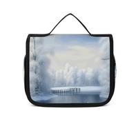 VFMNT Toiletry Bag for Women Men Beautiful Winter Makeup Bag with Hanging Hook Waterproof Bathroom Cosmetic Bag Large Capacity Travel Bag for Toiletries Accessories, white, 8.9x2.8x7.3 inches
