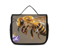 VFMNT Toiletry Bag for Women Men Bee Flying Makeup Bag with Hanging Hook Waterproof Bathroom Cosmetic Bag Large Capacity Travel Bag for Toiletries Accessories, white, 8.9x2.8x7.3 inches