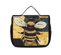 VFMNT Toiletry Bag for Women Men Bee Geometric Honeycomb Makeup Bag with Hanging Hook Waterproof Bathroom Cosmetic Bag Large Capacity Travel Bag for Toiletries Accessories, white, 8.9x2.8x7.3 inches