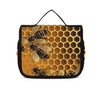 VFMNT Toiletry Bag for Women Men Bees on Hive Makeup Bag with Hanging Hook Waterproof Bathroom Cosmetic Bag Large Capacity Travel Bag for Toiletries Accessories, white, 8.9x2.8x7.3 inches