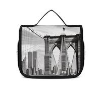 VFMNT Toiletry Bag for Women Men Brooklyn Bridge Makeup Bag with Hanging Hook Waterproof Bathroom Cosmetic Bag Large Capacity Travel Bag for Toiletries Accessories, white, 8.9x2.8x7.3 inches