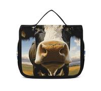 VFMNT Toiletry Bag for Women Men Prairie Cow Makeup Bag with Hanging Hook Waterproof Bathroom Cosmetic Bag Large Capacity Travel Bag for Toiletries Accessories, white, 8.9x2.8x7.3 inches