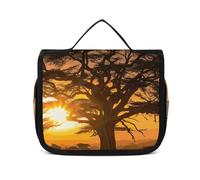 VFMNT Toiletry Bag for Women Men Sunrise on Big Tree Makeup Bag with Hanging Hook Waterproof Bathroom Cosmetic Bag Large Capacity Travel Bag for Toiletries Accessories, white, 8.9x2.8x7.3 inches