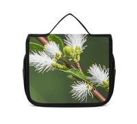VFMNT Toiletry Bag for Women Men White Wild Green Twig Makeup Bag with Hanging Hook Waterproof Bathroom Cosmetic Bag Large Capacity Travel Bag for Toiletries Accessories, white, 8.9x2.8x7.3 inches