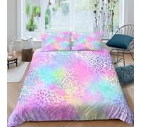 VFQWPYAJN 3D Comfortable Microfibre LeopardPattern Comforter Cover All Season Bedding Set w/Pillow Cases PastelArtStyle Duvet Cover Set Easy Care Breathable for Bedroom Decor Single（140x200cm）