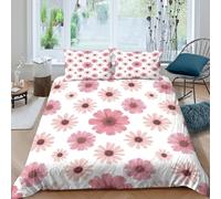 VFQWPYAJN 3D Design Breathable Microfibre PinkFlowerPattern Comforter Cover All Season Bedding Sets with Pillowcases BotanicalDaisyStyle Quilt Cover Easy Care for Men Women Kids King（220x240cm）