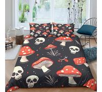 VFQWPYAJN 3D Design Comfy Microfibre Red mushroom Quilt Cover All Season Bedding Sets with Pillow Cases Halloween themed pattern Duvet Cover Easy Care Machine Washable for Couples Double（200x200cm）