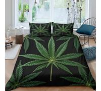 VFQWPYAJN 3D Print Breathable Microfibre Cannabis leaf Comforter Cover Soft Bedding Set w/Pillowcases Natural green botanical Bed Quilt Cover All Season Easy Care for Couples Single（135x200cm）