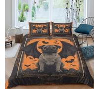 VFQWPYAJN 3D Print Microfiber Halloween pug bat wings Comforter Cover All Season Bedding Set w/Pillowcase Vintage spooky Bed Quilt Cover Easy Care, Kids Teens Boys Girls Super king（260x220cm）