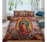 VFQWPYAJN 3D Print Ultra Soft Microfibre Virgin Mary Quilt Cover Sets All Season Bedding Set with Pillow Cases religious icon style Duvet Cover Sets Breathable for Couples Super king（260x220cm）