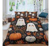 VFQWPYAJN Easy Care 3D Microfiber Halloween ghosts Comforter Cover All Season Bedding Set w/Pillowcase Cartoon spooky design Duvet Cover All Season Soft for Kids Teens Adults Single（135x200cm）