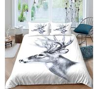 VFQWPYAJN Super Soft 3D Print Microfiber Deer Head Quilt Cover Easy Care Bedding Set w/Pillowcases Black And White Bed Quilt Cover All Season Breathable for Kids Teens Adults Single（135x200cm）