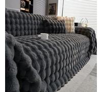 VFRCD Heavyweight Faux Fur Rabbit Plush Sofa Cover Blanket for Individual, Loveseat, 3/4/5 Cushion Couches - Non Slip Slipcover for Game Mats Room Carpets (Blue-Black,180 * 460cm)
