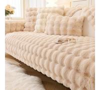 VFRCD Solid Faux Fur Rabbit Plush Sofa Cover for Individual, Loveseat, 3-Cushion, L-Shaped Couches - Pet Friendly Non-Slip Machine Washable, for Game Mats Room Carpets (Light Camel,90 * 180cm)