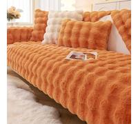 VFRCD Solid Faux Fur Rabbit Plush Sofa Cover for Individual, Loveseat, 3-Cushion, L-Shaped Couches - Pet Friendly Non-Slip Machine Washable, for Game Mats Room Carpets (Orange,90 * 240cm)