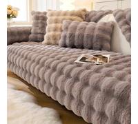 VFRCD Solid Faux Fur Rabbit Plush Sofa Cover for Individual, Loveseat, 3-Cushion, L-Shaped Couches - Pet Friendly Non-Slip Machine Washable, for Game Mats Room Carpets (Dark Grey,110 * 180cm)