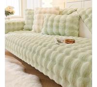 VFRCD Solid Faux Fur Rabbit Plush Sofa Cover for Individual, Loveseat, 3-Cushion, L-Shaped Couches - Pet Friendly Non-Slip Machine Washable, for Game Mats Room Carpets (Green,90 * 240cm)
